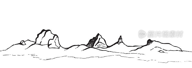 Sketch of Glass House Mountains mountain peaks